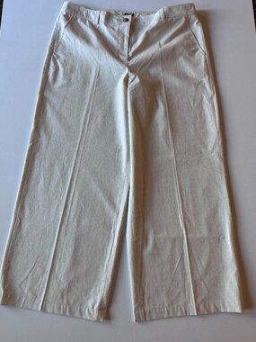 J.Crew Linen-Look Wide Leg Trouser Pants Size 16 Natural Oatmeal Pressed Crease